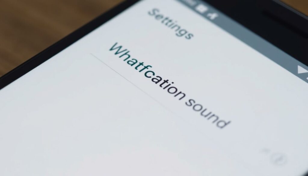A close-up of an Android smartphone screen displaying the settings menu for changing the notification sound. The screen is brightly lit, with a clean and minimalist user interface. The focus is on the "Notification sound" option, which is highlighted and ready to be selected. The background is slightly blurred, emphasizing the screen and the task at hand. The overall mood is one of focused attention and ease of customization, reflecting the straightforward process of changing the WhatsApp notification tone on an Android device.