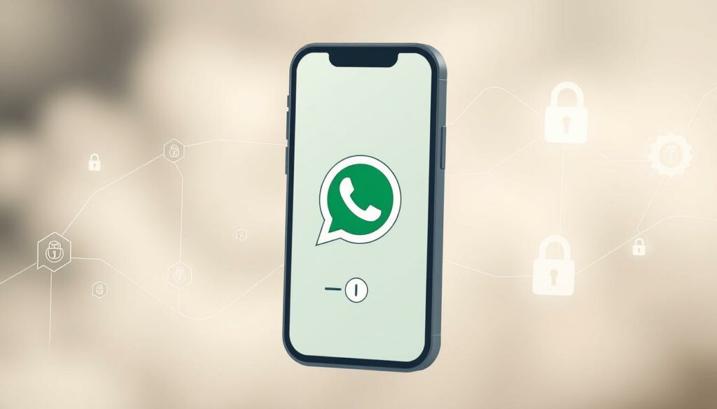 A detailed, intricate illustration depicting the concept of data privacy and protection in the context of WhatsApp voice messages. Set against a softly blurred background, the main focus is a stylized smartphone screen displaying the WhatsApp interface. Within the screen, a voice message recording icon is prominently featured, symbolizing the sensitive nature of such communications. The foreground showcases a serene, minimalist design aesthetic with muted colors and clean lines, conveying a sense of security and confidentiality. Subtle encryption motifs, such as data packets or lock icons, are woven throughout the composition to reinforce the theme of digital privacy. The overall mood is one of tranquility and reassurance, reflecting the importance of safeguarding personal information shared via WhatsApp.