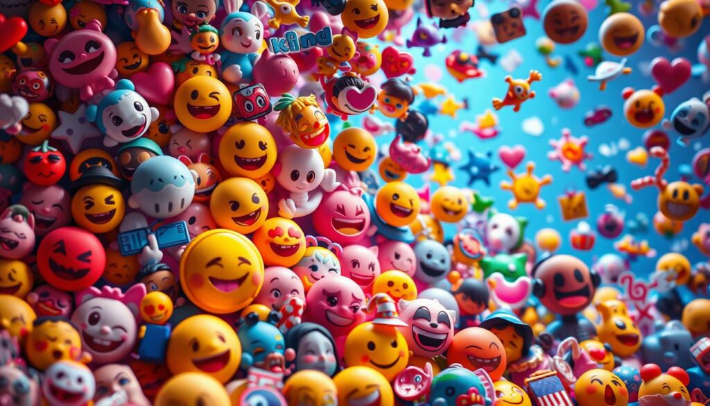 A diverse array of vibrant emojis and stickers cascades across the frame, creating a lively and expressive digital landscape. Whimsical cartoon characters, dynamic symbols, and playful icons are arranged in an engaging, visually appealing composition. Soft, diffuse lighting illuminates the scene, highlighting the colorful, high-resolution details of each individual element. The overall mood is one of joyful, lighthearted digital expression, inviting the viewer to explore and interact with the interactive digital assets. The image captures the essence of customizing and enhancing digital communication with a rich tapestry of additional emojis and stickers.
