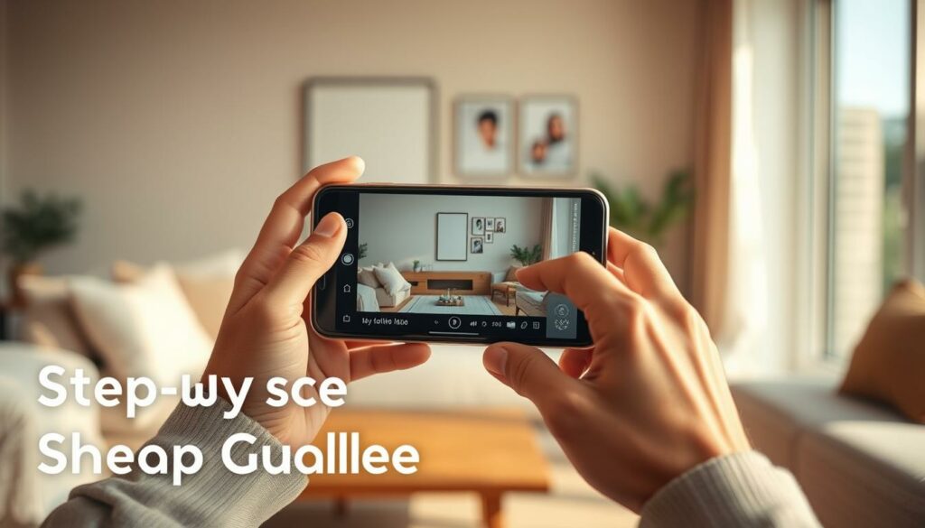 A high-quality image of a person's hands effortlessly sharing digital photos on a smartphone in a well-lit, modern home setting. The image captures the smooth, seamless process of uploading and sending high-resolution photos, with a clean, minimalist aesthetic. The phone screen displays a clear, detailed image ready for sharing, conveying the ease and quality of the 4K photo transfer process. Warm, natural lighting illuminates the scene, creating a sense of comfort and simplicity. The overall composition and attention to detail should visually represent the "step-by-step guide" for sending high-resolution photos described in the article's section title.