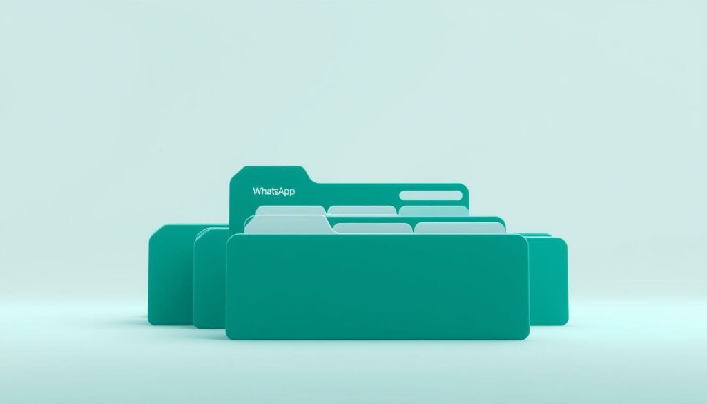 A meticulously detailed illustration of the WhatsApp file manager folder structure, captured in a clean, minimalist style. The foreground showcases the main folders, including "Sent", "Images", "Videos", and "Documents", arranged in a visually organized manner. The middle ground presents the nested subfolder hierarchy, conveying the depth and complexity of the file management system. The background is a soft, muted gradient, placing the focus squarely on the functional UI elements. Lighting is soft and diffused, lending a sense of clarity and approachability. The overall composition and perspective create a user-friendly, intuitive representation of the WhatsApp file management experience.