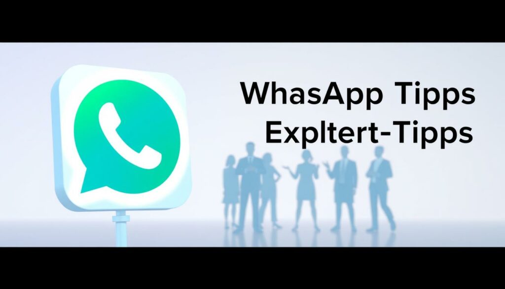 A modern and minimalist illustration of "WhatsApp Experten-Tipps". In the foreground, a stylized, abstract illustration of the WhatsApp icon, rendered in a vibrant gradient of blues and greens. The icon is surrounded by a geometric pattern, representing the digital landscape of messaging apps. In the middle ground, a group of simplified human figures, stylized in a flat, vector-based style, gesturing and interacting, conveying the concept of expert advice and guidance. The background is a soft, blurred gradient, creating a sense of depth and emphasis on the central elements. The overall aesthetic is clean, contemporary, and visually engaging, reflecting the subject of hidden WhatsApp features and effective usage tips.