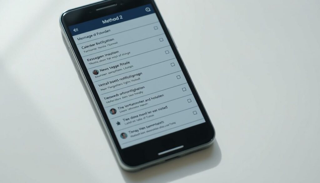 A neatly organized smartphone screen displaying a series of detailed notifications, with a clean and minimalist aesthetic. The notifications cover a range of topics, including messaging, calendar events, and news updates. The screen is illuminated by a soft, natural light, creating a calming and focused atmosphere. The overall composition emphasizes the importance of managing notifications to stay informed and in control, reflecting the section title "Methode 2: Nachrichten über Benachrichtigungen lesen". The image should convey a sense of productivity and organization, without distracting from the main content.